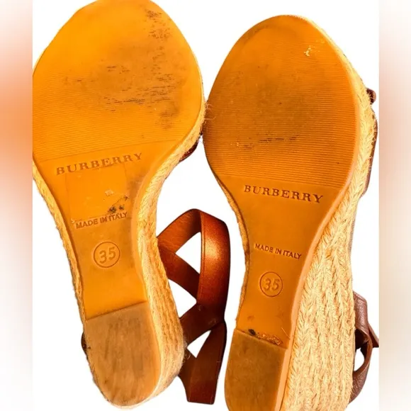 Burberry Leather Belted Espadrille Wedges Size 35 (4.5) in EUC but with FLAW