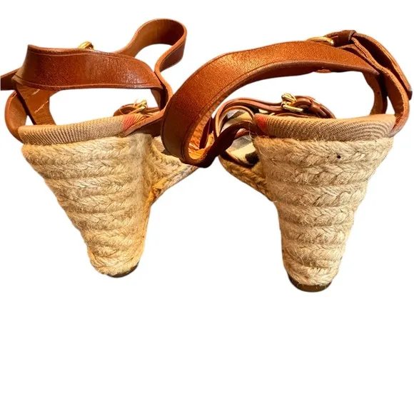 Burberry Leather Belted Espadrille Wedges Size 35 (4.5) in EUC but with FLAW