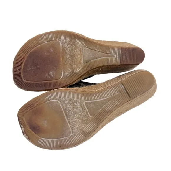 Burberry Nova Check Brown Leather Espadrille Wedge Slides Sandals