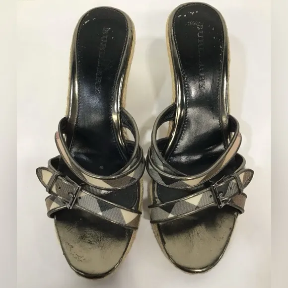BURBERRY Nova Check espadrille wedge sandals 41 with COA
