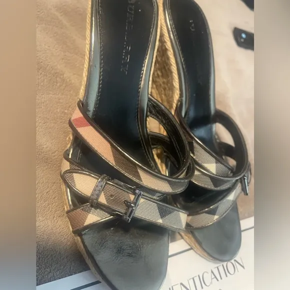 BURBERRY Nova Check espadrille wedge sandals 41 with COA