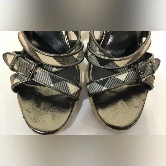 BURBERRY Nova Check espadrille wedge sandals 41 with COA