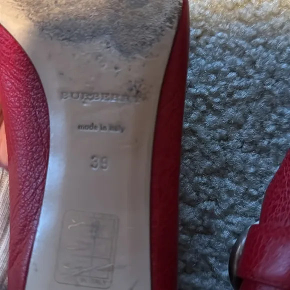 Burberry Red Leather Flats with Buckle