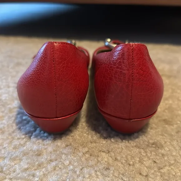 Burberry Red Leather Flats with Buckle