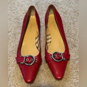 Burberry Red Leather Flats with Buckle
