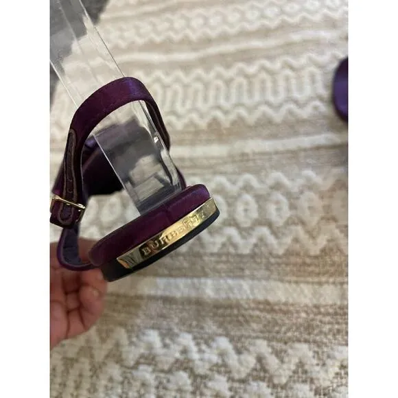 Burberry Sandals 6 / 36 Thong Buckle Satin &amp; Leather Bow Deep Plum Purple Flats