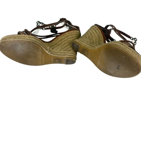 Burberry Tan Check Hearts Espadrille Wedges Sandals Shoes Size 9