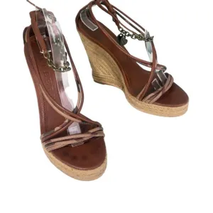 Burberry Tan Check Hearts Espadrille Wedges Sandals Shoes Size 9