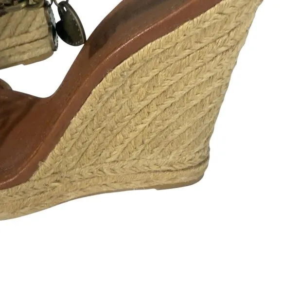 Burberry Tan Check Hearts Espadrille Wedges Sandals Shoes Size 9