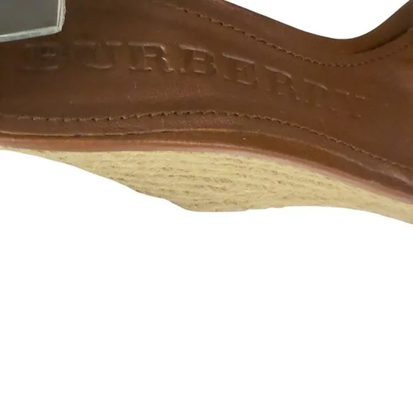 Burberry Tan Check Hearts Espadrille Wedges Sandals Shoes Size 9