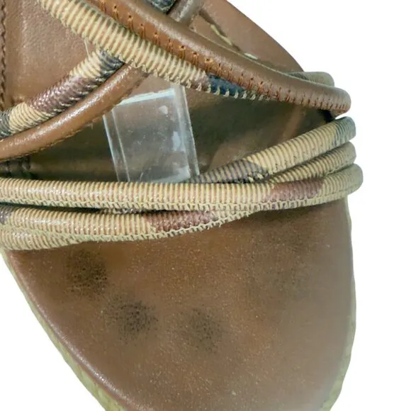 Burberry Tan Check Hearts Espadrille Wedges Sandals Shoes Size 9