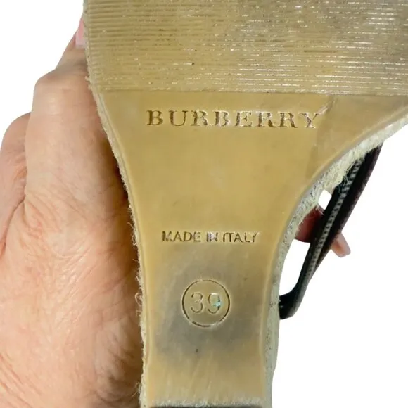 Burberry Tan Check Hearts Espadrille Wedges Sandals Shoes Size 9