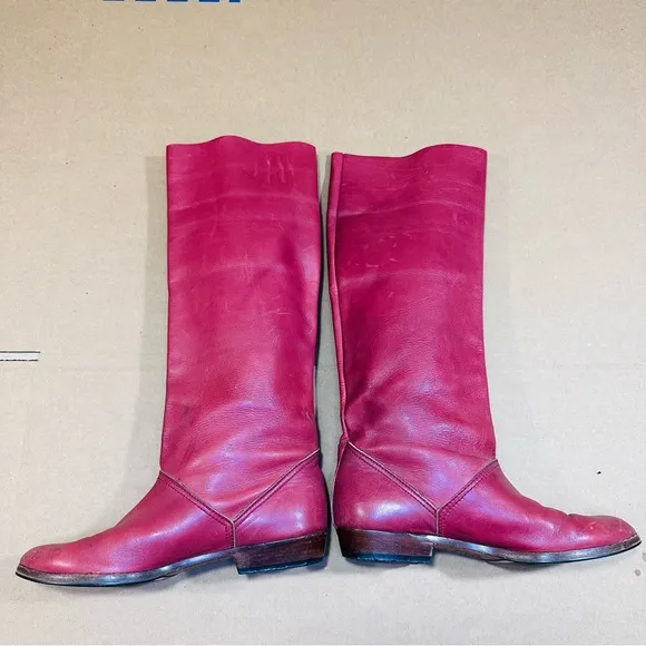Burgundy Red 80s Slouch Flat Boots Sz 6/36 Soft Italian Leather Pirate Boho