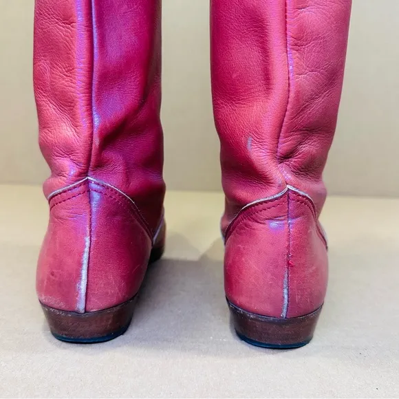 Burgundy Red 80s Slouch Flat Boots Sz 6/36 Soft Italian Leather Pirate Boho