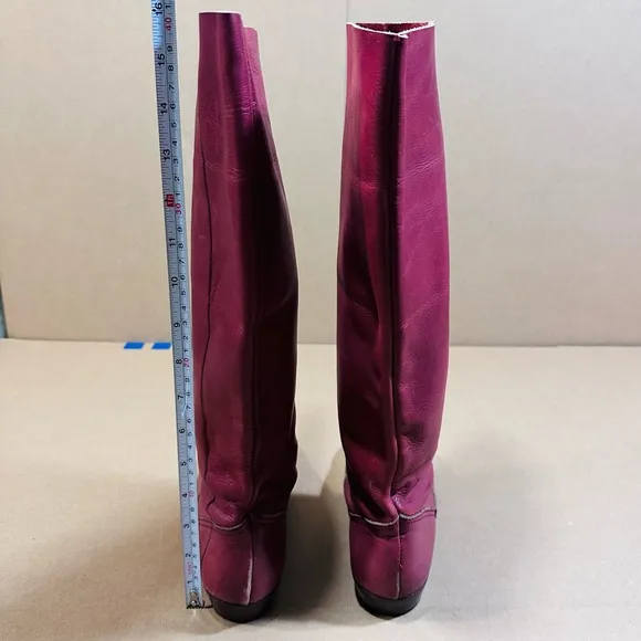 Burgundy Red 80s Slouch Flat Boots Sz 6/36 Soft Italian Leather Pirate Boho