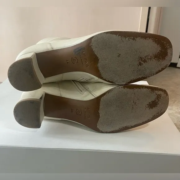 By Far Sofia Boots Off White Heeled Ankle Boot Leather Size 36 Women’s 5.5