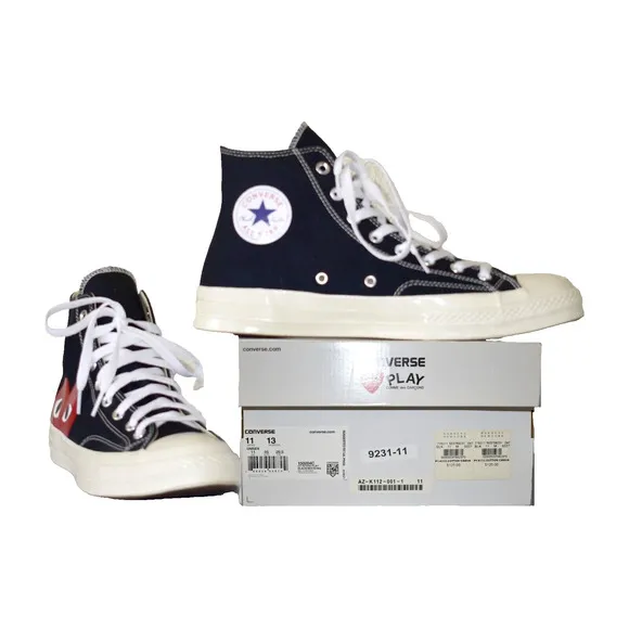 C5 NEW CONVERSE PLAY COMME DES GARCONS Black Canvas Sneaker Shoes Size 11 $125