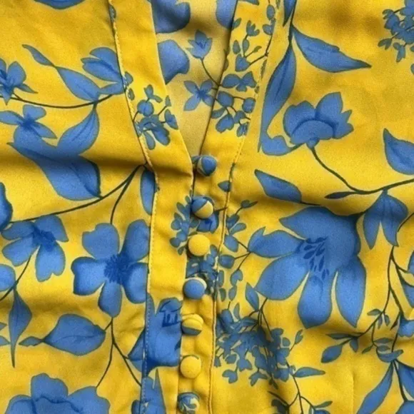 Cabi Lemon Drop Yellow and Blue Floral Sheath Dress