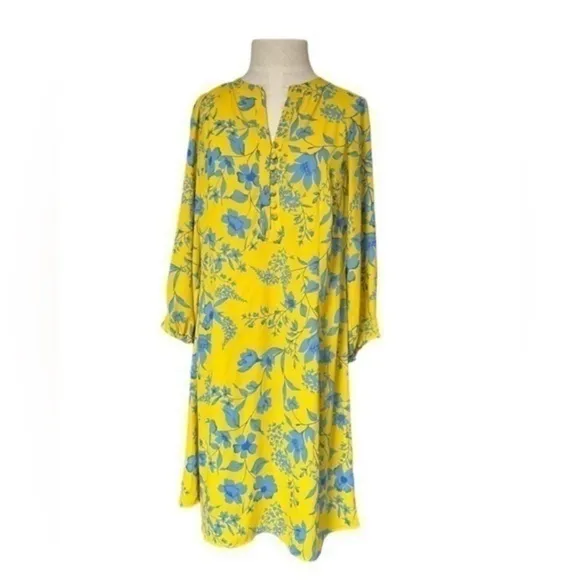 Cabi Lemon Drop Yellow and Blue Floral Sheath Dress