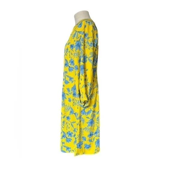 Cabi Lemon Drop Yellow and Blue Floral Sheath Dress