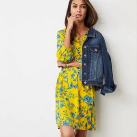 Cabi Lemon Drop Yellow and Blue Floral Sheath Dress