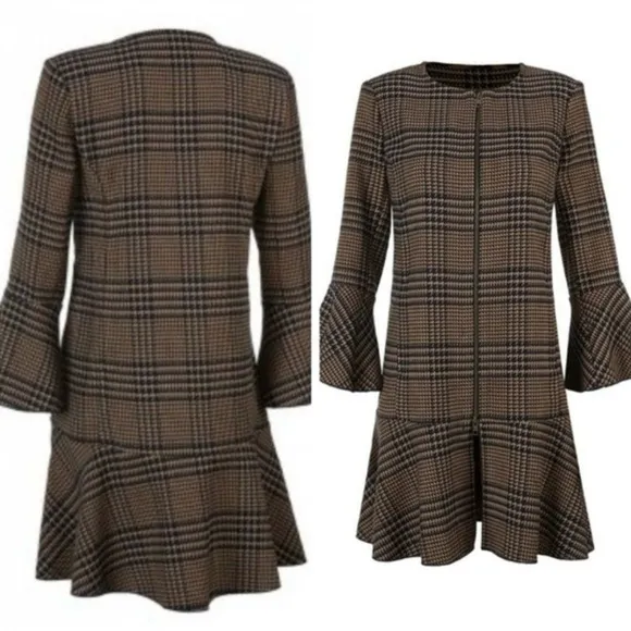 CAbi Tartan Plaid Longline Flounce Jacket
