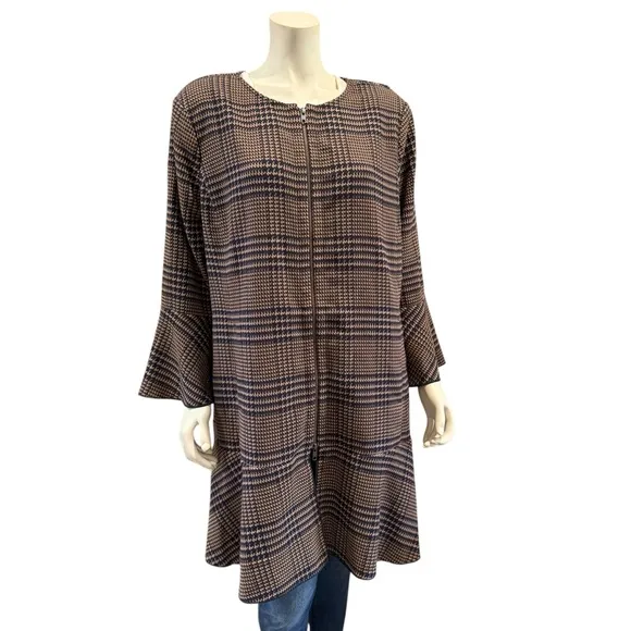 CAbi Tartan Plaid Longline Flounce Jacket