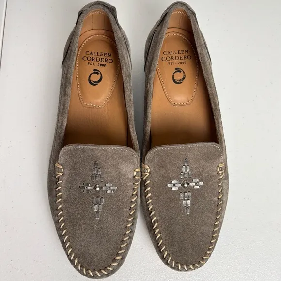 Calleen Cordero Sky Moccasins Size 9.5 Gray Suede Leather Studded Embellished