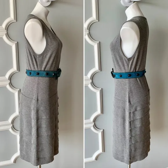 Calvin Klein Sleeveless Tiered Ruffle Trim Sweater Dress in Gray Size Large