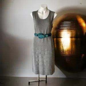 Calvin Klein Sleeveless Tiered Ruffle Trim Sweater Dress in Gray Size Large