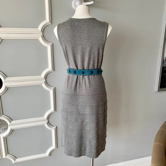 Calvin Klein Sleeveless Tiered Ruffle Trim Sweater Dress in Gray Size Large