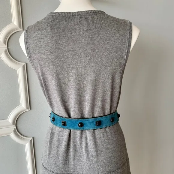 Calvin Klein Sleeveless Tiered Ruffle Trim Sweater Dress in Gray Size Large