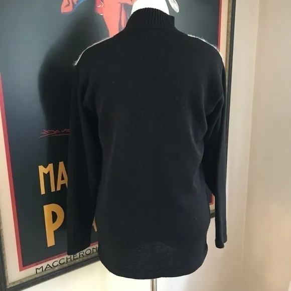 Carducci: Black White and Gold Mock Neck Sweater M