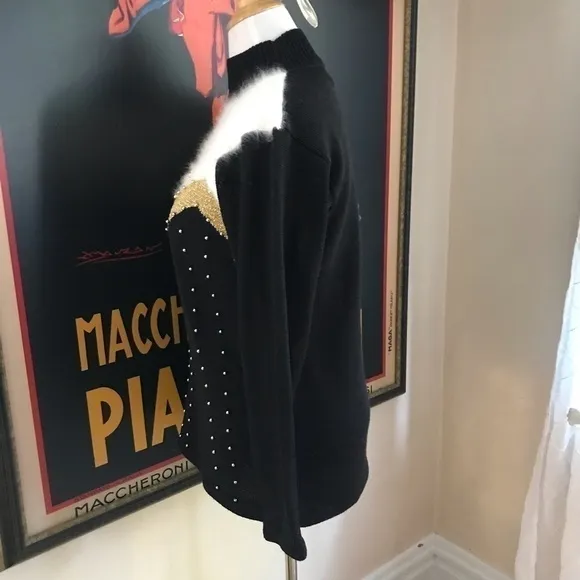 Carducci: Black White and Gold Mock Neck Sweater M