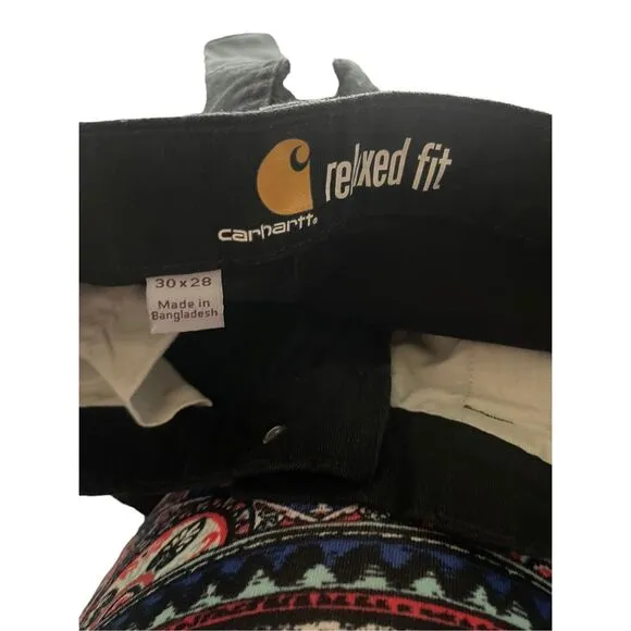 Carhartt Mens Black Relaxed Fit Trousers Flat Front Work Pants Size 38 New