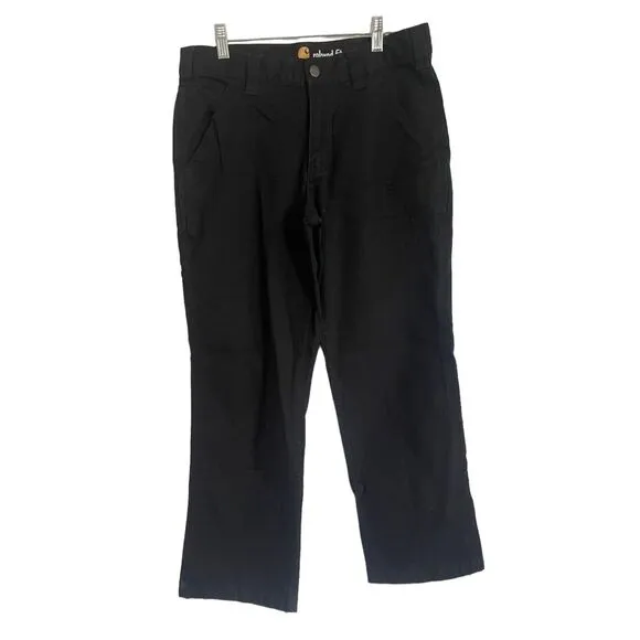 Carhartt Mens Black Relaxed Fit Trousers Flat Front Work Pants Size 38 New