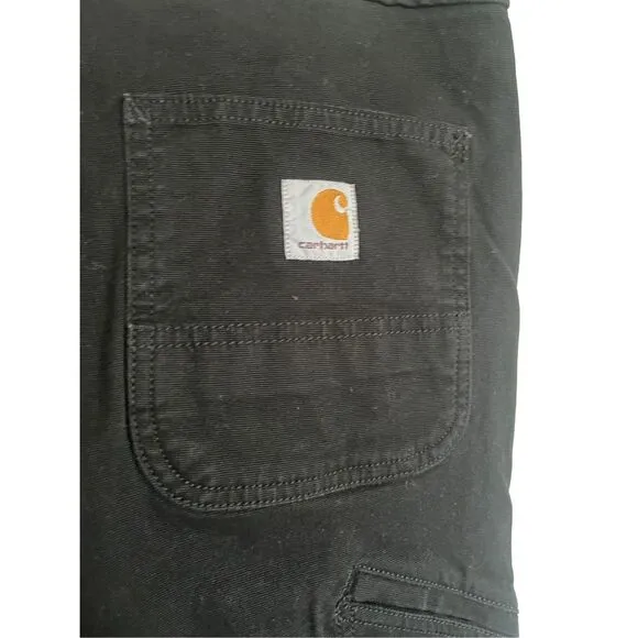 Carhartt Mens Black Relaxed Fit Trousers Flat Front Work Pants Size 38 New