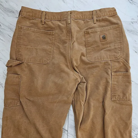 Carhartt Mens Flannel Lined 38x30 Brown Canvas Carpenter Pants Utility Work B111