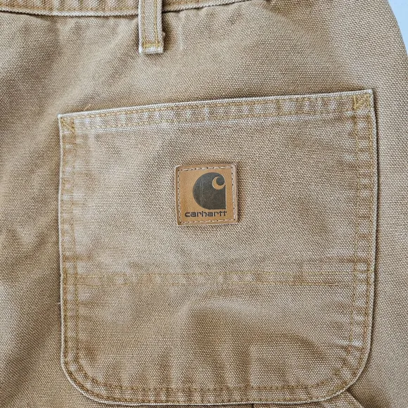 Carhartt Mens Flannel Lined 38x30 Brown Canvas Carpenter Pants Utility Work B111