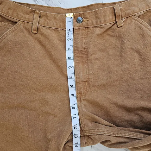 Carhartt Mens Flannel Lined 38x30 Brown Canvas Carpenter Pants Utility Work B111