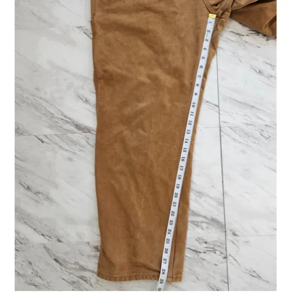 Carhartt Mens Flannel Lined 38x30 Brown Canvas Carpenter Pants Utility Work B111