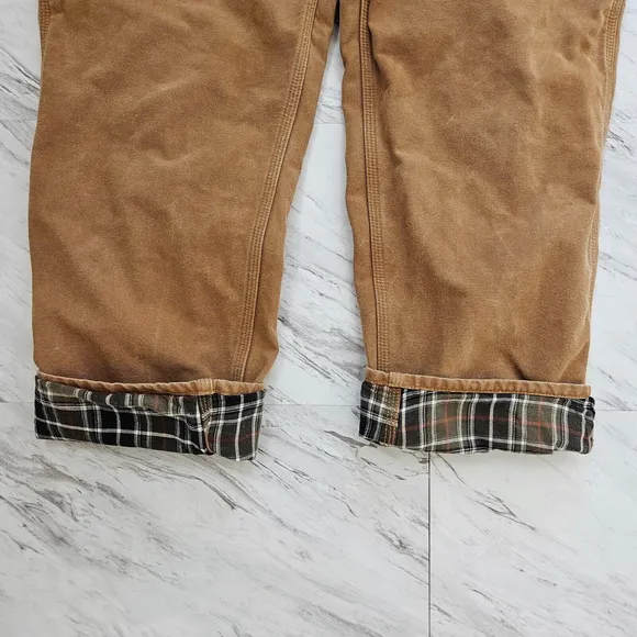 Carhartt Mens Flannel Lined 38x30 Brown Canvas Carpenter Pants Utility Work B111