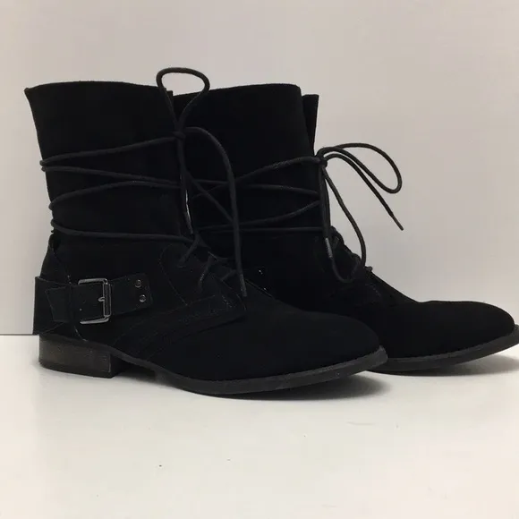 CARLOS by Carlos Santana Vicksburg Black Suede Leather Lace Up Harness Boots 8.5
