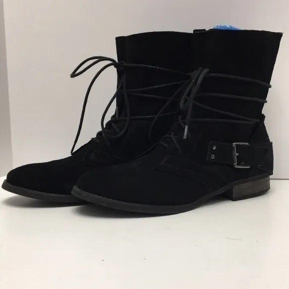CARLOS by Carlos Santana Vicksburg Black Suede Leather Lace Up Harness Boots 8.5