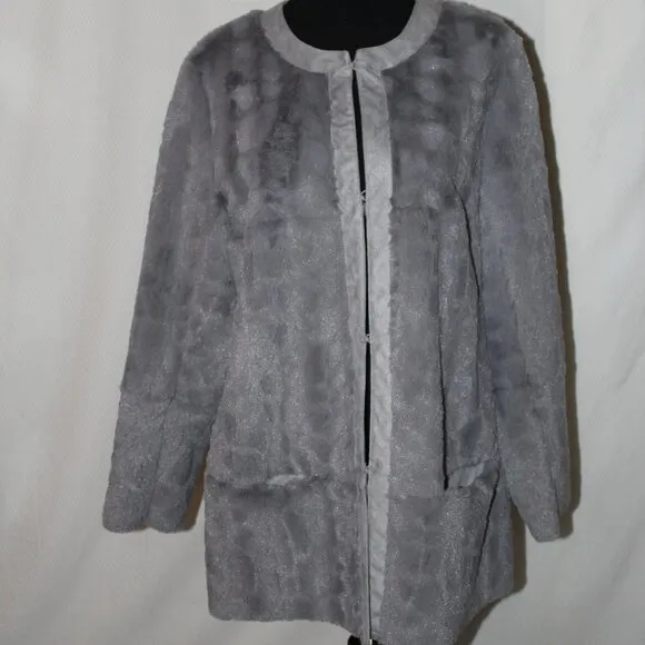 CARLOS FALCHI CHI Reversible Luxury Gray Faux Fur / Suede Feel Jacket M EUC