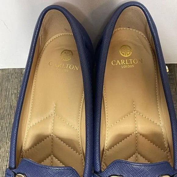 Carlton London Textured Moc-Toe Wedges in Navy Blue with gold accents, size US 9