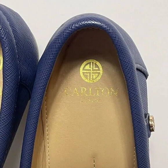 Carlton London Textured Moc-Toe Wedges in Navy Blue with gold accents, size US 9