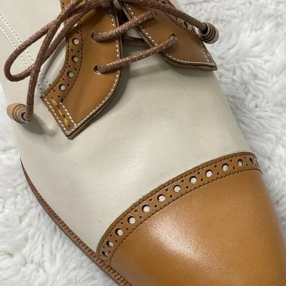 Carmina #1835 Women's Tan White Derby Madison Lace Up Pump Heel Shoes Size 7