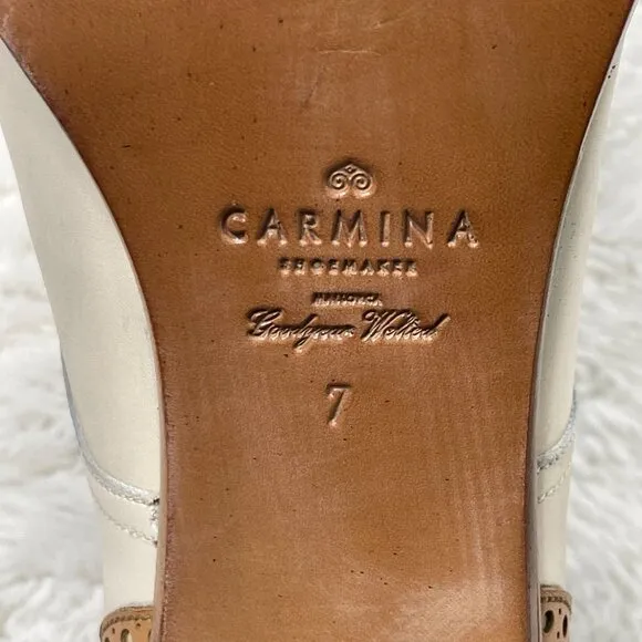 Carmina #1835 Women's Tan White Derby Madison Lace Up Pump Heel Shoes Size 7