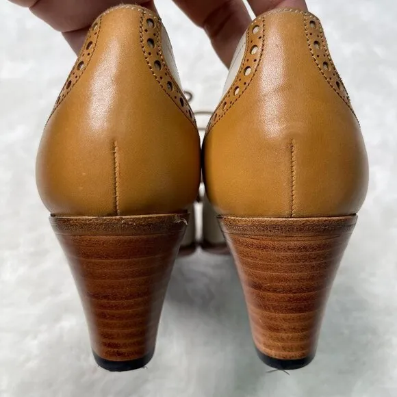 Carmina #1835 Women's Tan White Derby Madison Lace Up Pump Heel Shoes Size 7